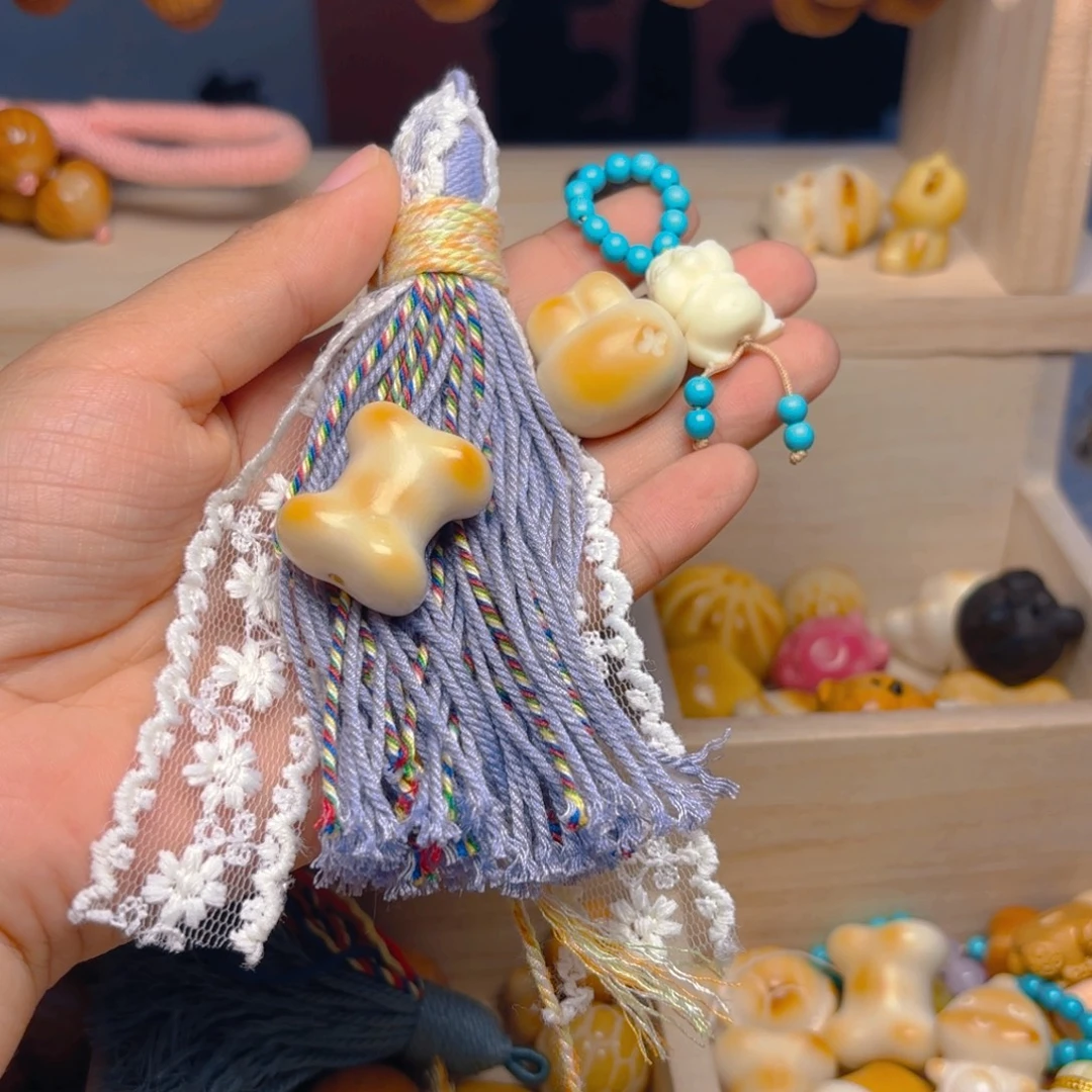 猴头核桃吊坠兔头 龙提溜绿色 紫流苏 骨头