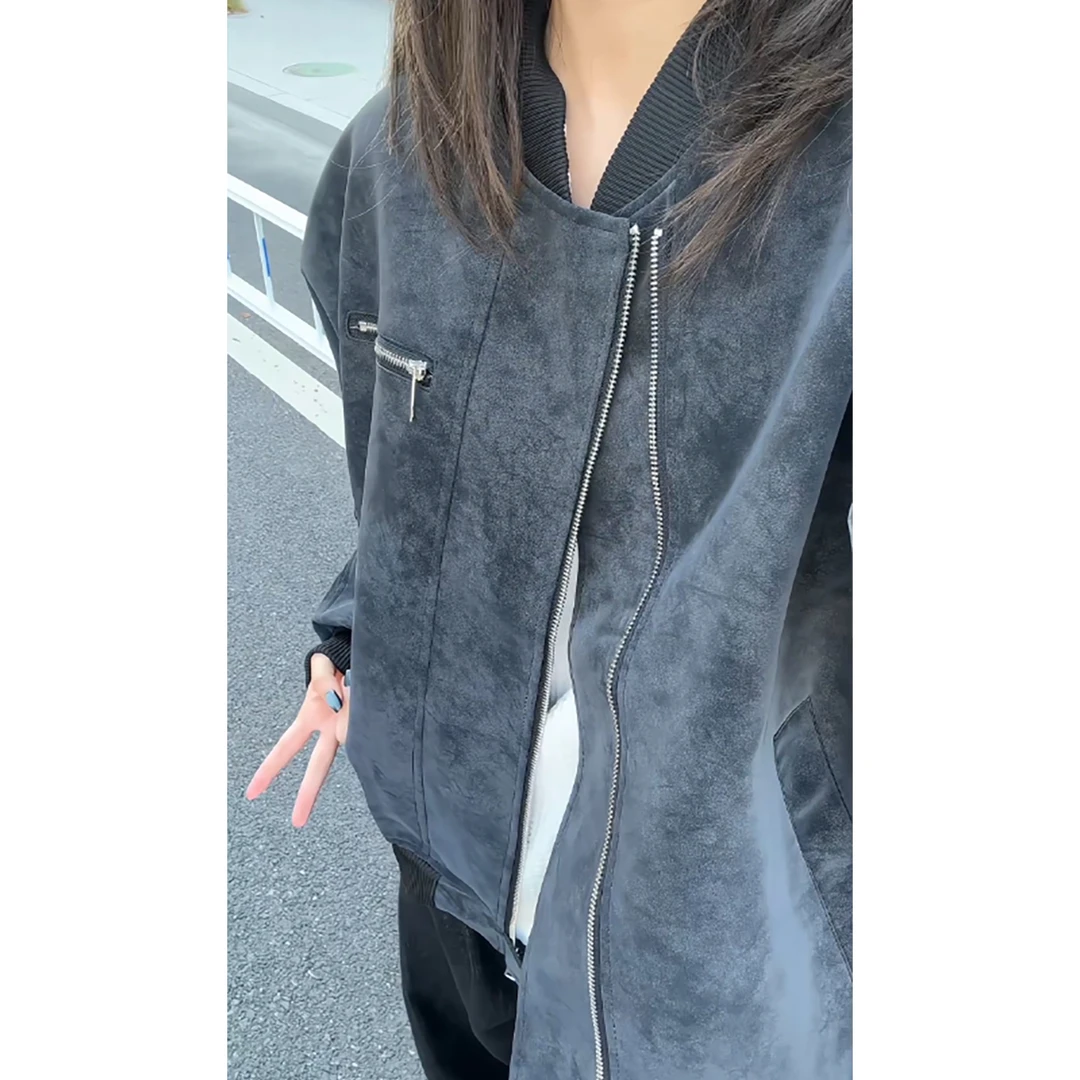 美式复古早秋季美拉德外套复古春秋短款男雾面磨毛宽松棒球领夹克