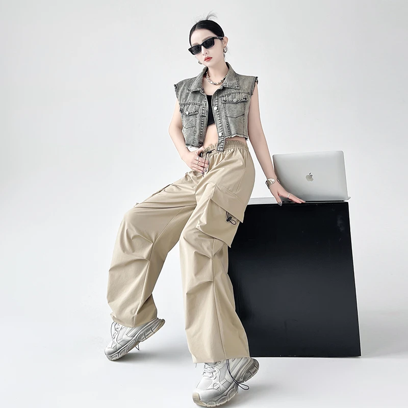 2025美式裤女春夏2025新款高腰显瘦宽松阔腿裤速干