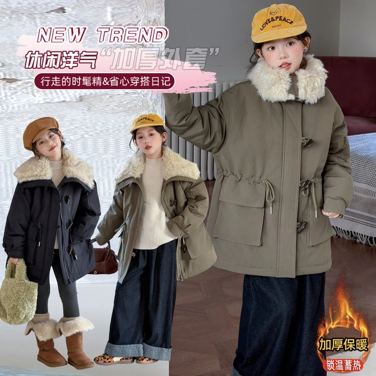 女童冬季新款外套2025冬装中大童韩版中长款派克服女孩洋气大衣