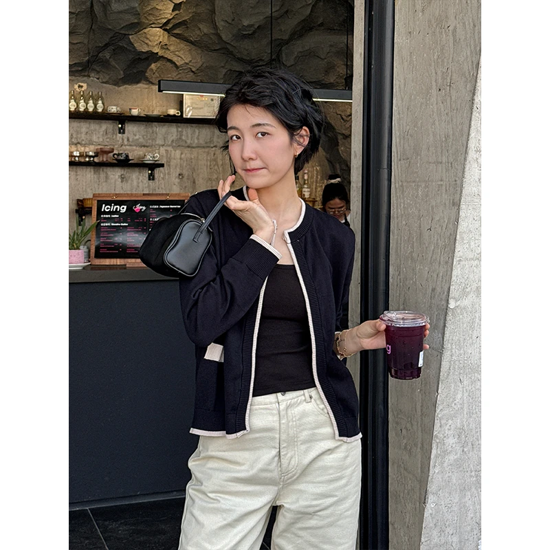 LANGQING 黑色宽松薄款时尚休闲纯棉毛衫44327#