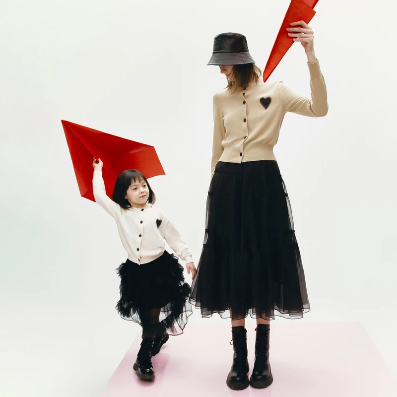 littlemoco童装亲子装女童爱心系列毛织开衫外套#KBC1CAR011毛衣