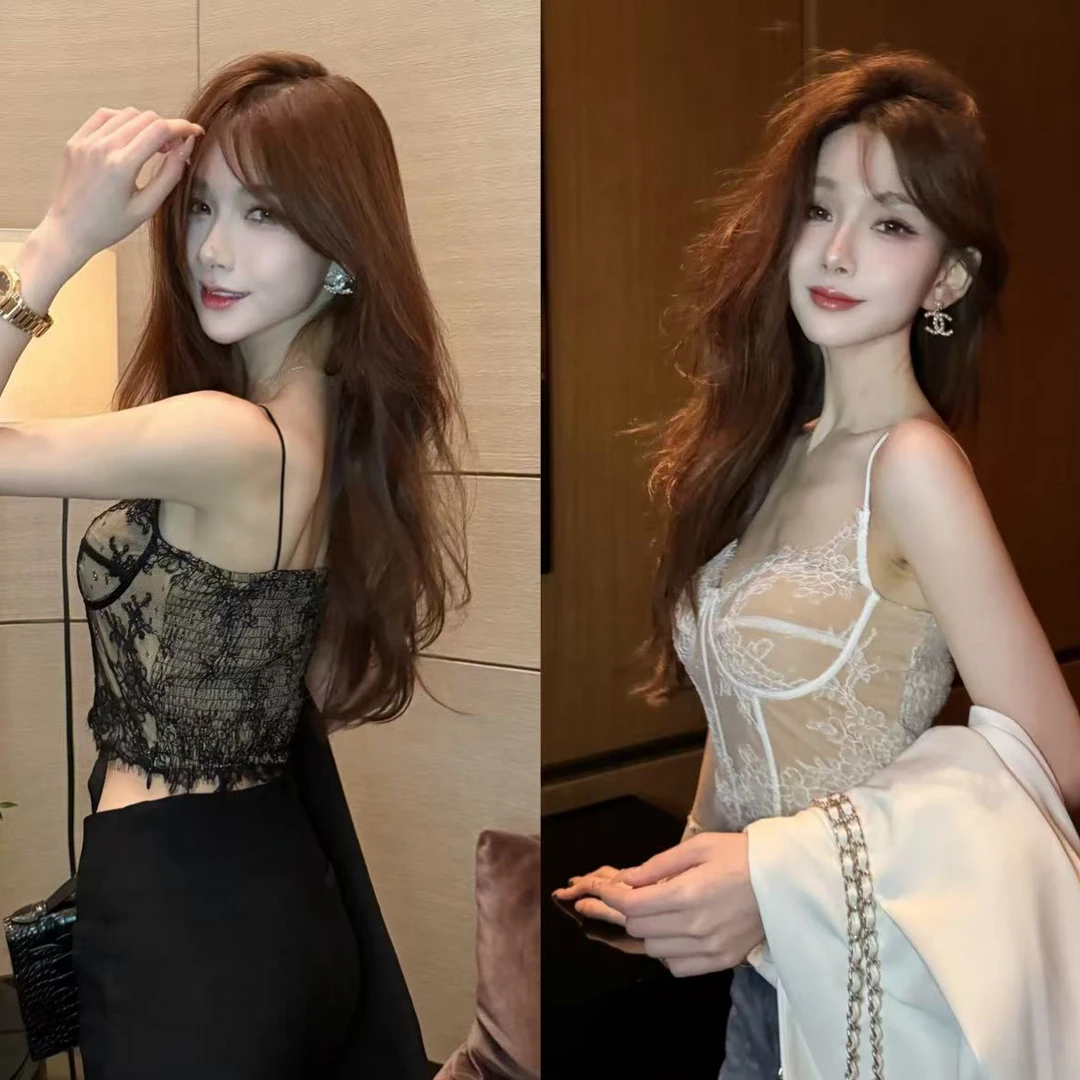 【暗夜猎杀时刻】蕾丝鱼骨性感高级感吊带美背带胸垫上衣