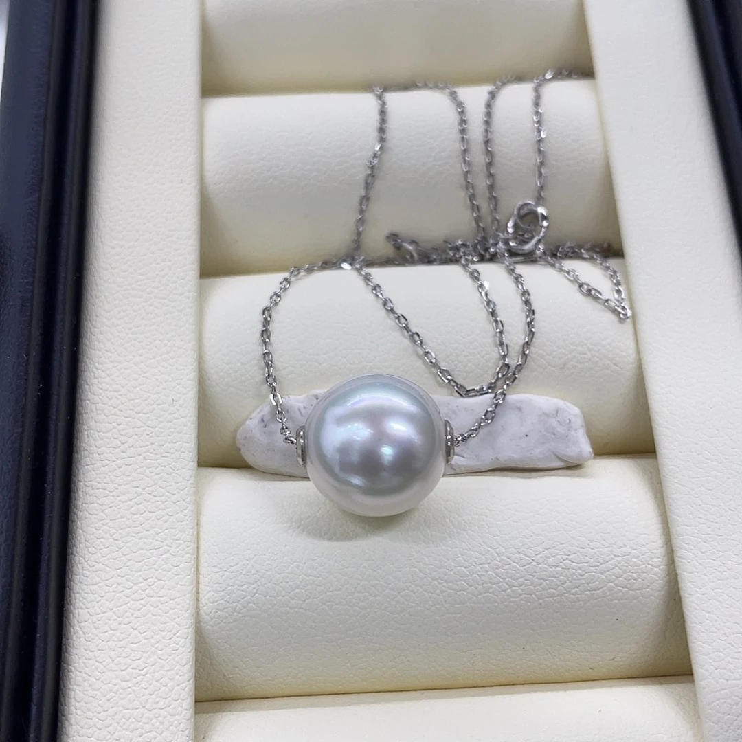 海水珍珠银S925镶嵌吊坠(赠链)澳白路路通项链11-12mm