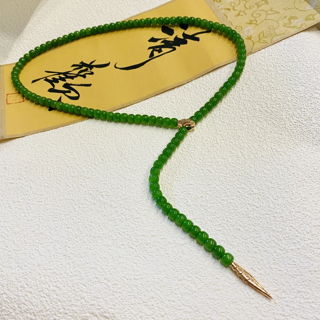 YY11101 和田玉碧玉蛇头直切项链 18K金镶嵌