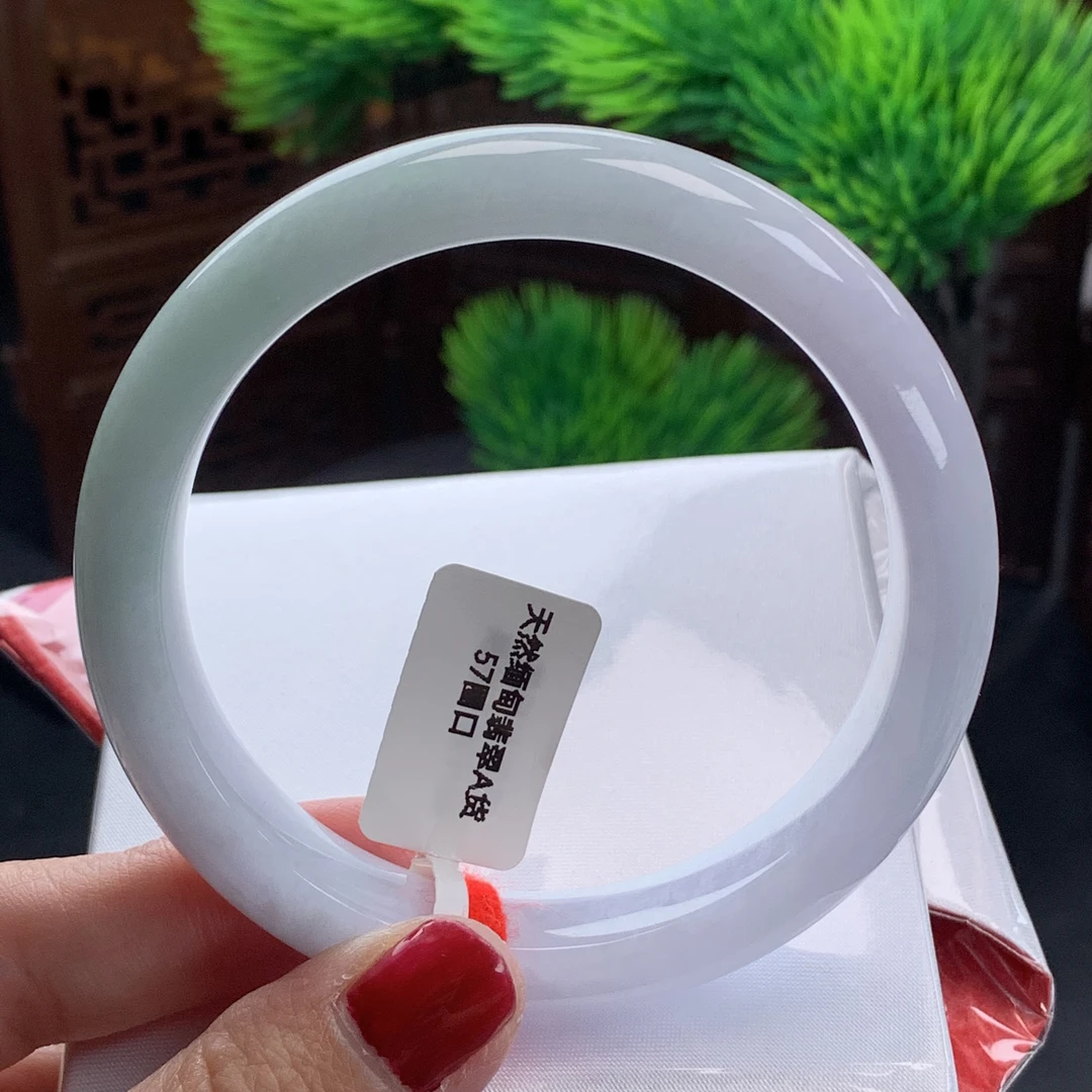 缅甸天然翡翠A货手镯57圈口特色淡春彩正圈