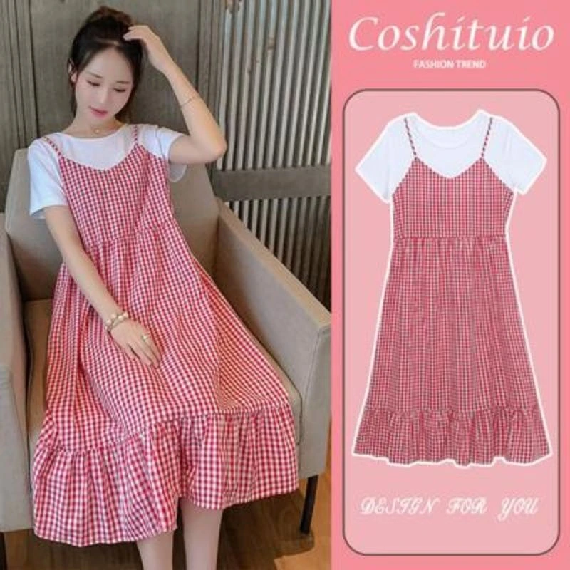 孕妇连衣裙夏薄款孕妈妈夏装假两件长裙连衣裙海边度假风连衣裙