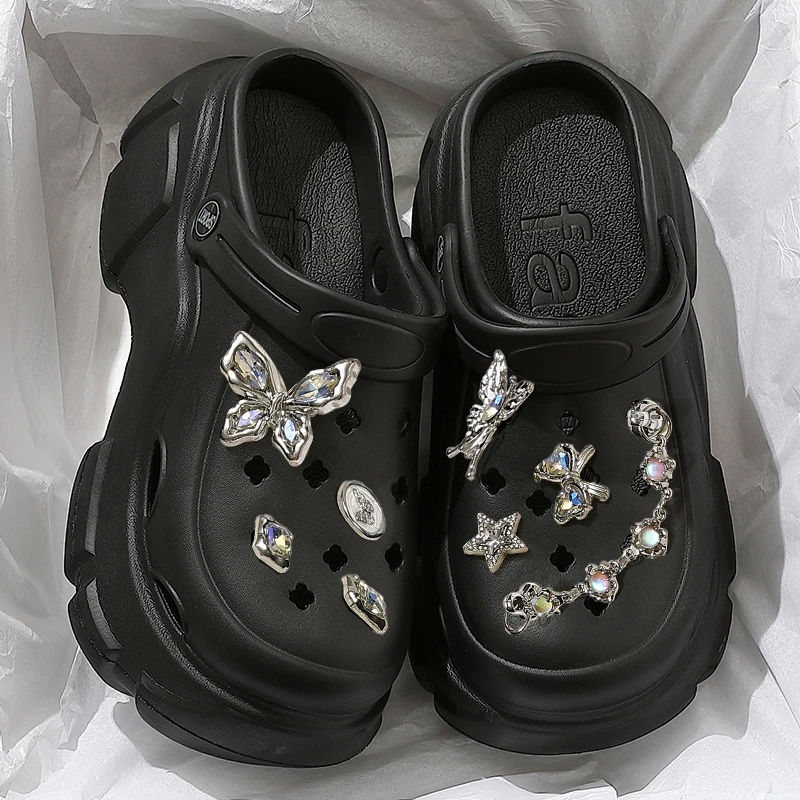 厚底洞洞鞋女士夏季外穿2025新款爆款DIY增高防滑包头凉拖鞋女款