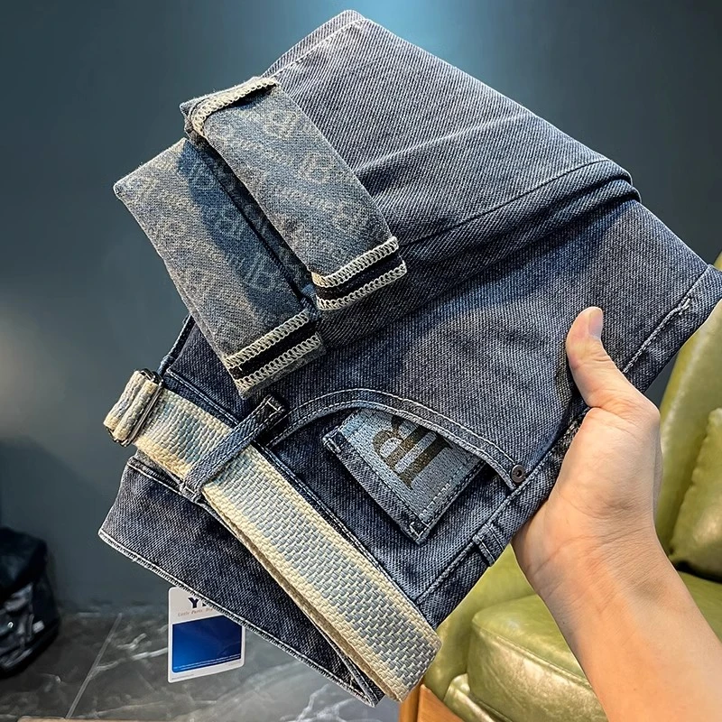 Moleubak 水洗牛仔裤男2025年夏季高端宽松小脚裤印花休闲弹力