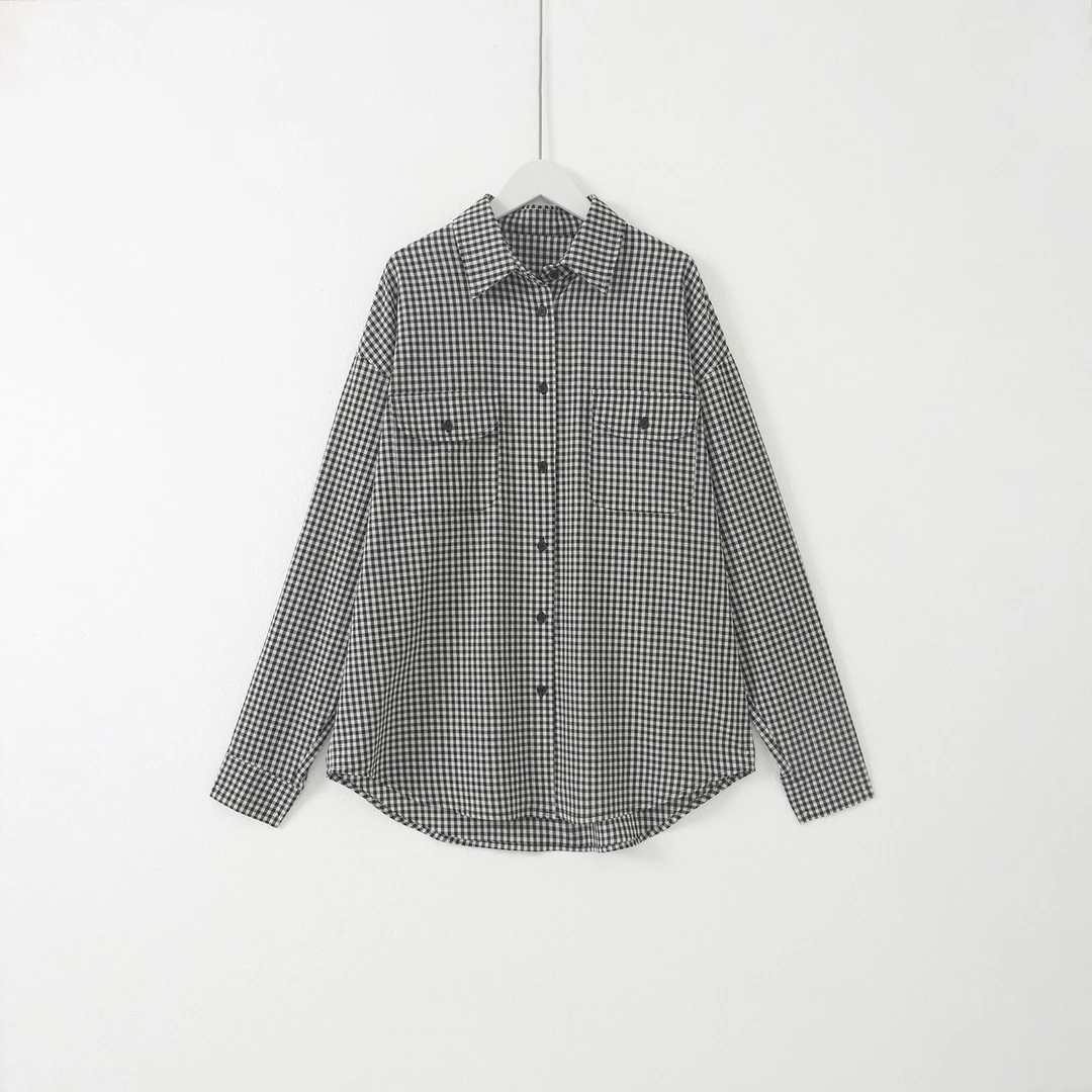 几里与麻 减龄双口袋格纹衬衫 衣长76胸围126 2082350