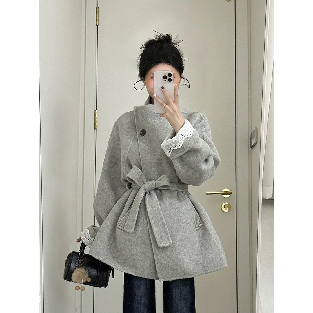 女装秋冬款微喇裤外套套装毛呢一整套冬季韩系独特高级胖mm中长