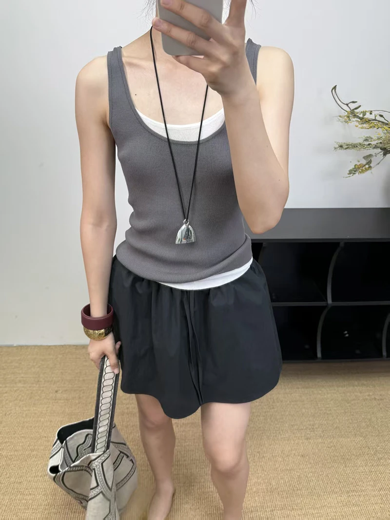 Lani/极简显瘦设计感抽绳松紧腰A字蓬蓬裙短款防走光裙裤半身裙