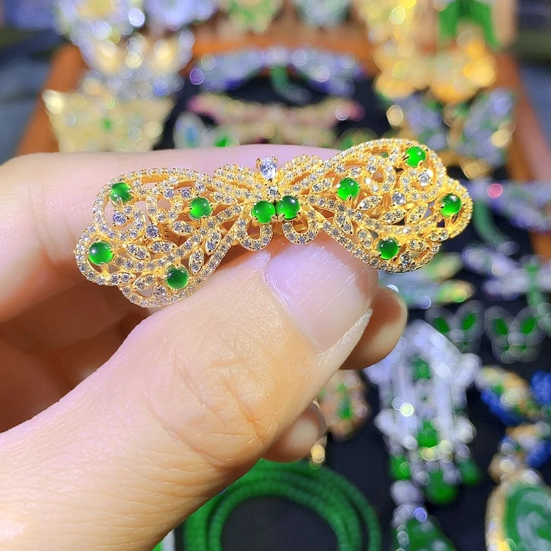 吊坠(不含链)银S925镶嵌翡翠