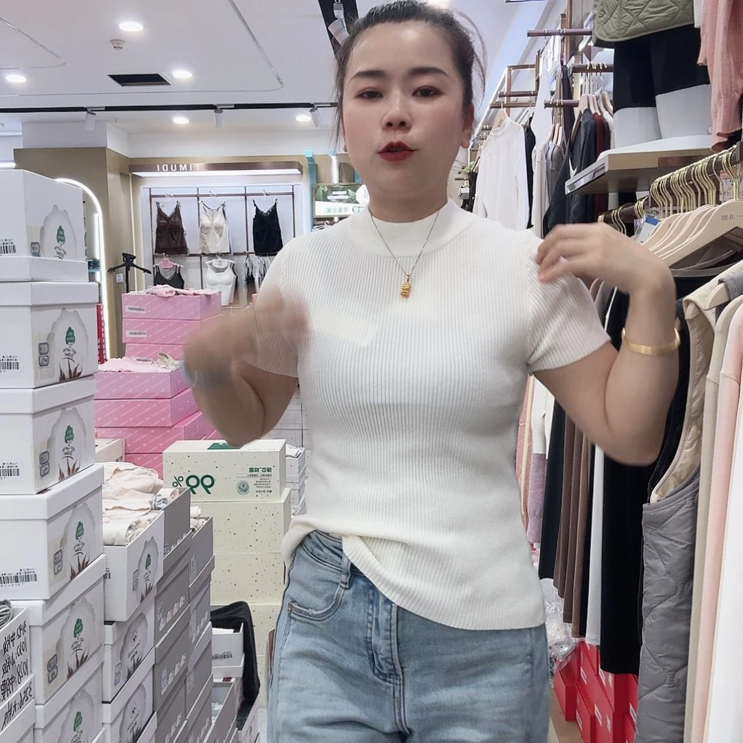 棉A103白色短袖毛衫