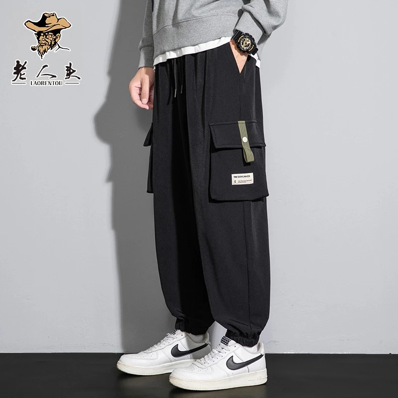 LAORENTOU/老人头潮牌男生工装休闲裤春秋宽松运动百搭美式束脚裤
