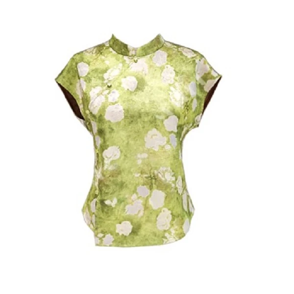 【玉宸】新中式国风绿色复古小开叉上衣MCGSY1088