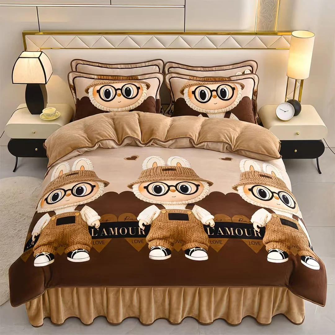 8斤加厚5D牛奶绒双人四件套床上用品套件床单双面绒宿舍秋冬保暖