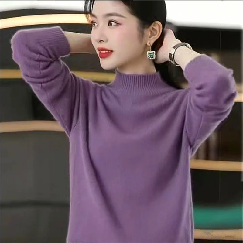 100%纯羊毛针织毛衣打底衫厚款女士半高领内搭外穿羊毛衫长袖纯色