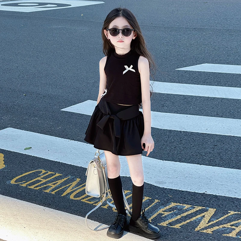 女童吊带短裙套装背心夏季薄款2025新款炸街无袖t恤儿童上衣甜辣