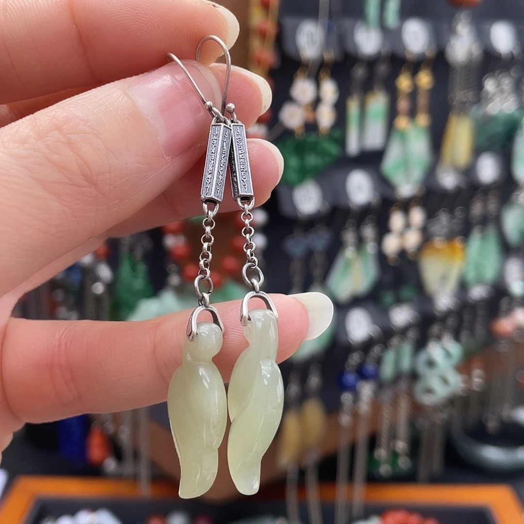 和田玉耳饰银S925镶嵌317ghjjhhj