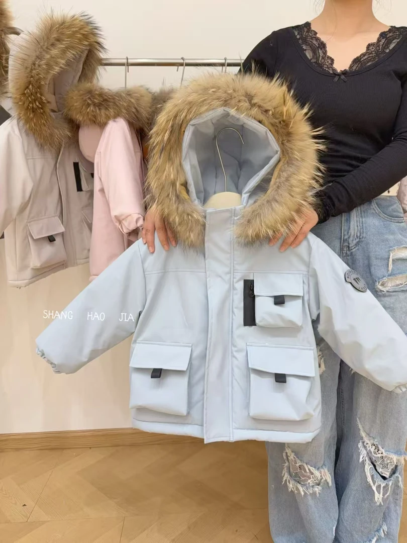 加绒加厚款男女童长款棉服童装加绒秋冬