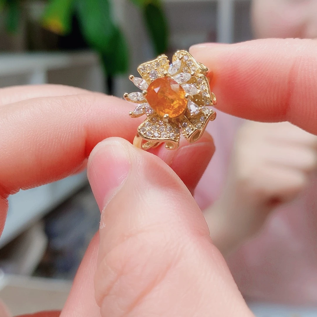 银S925镶嵌戒指石榴石（芬达石）