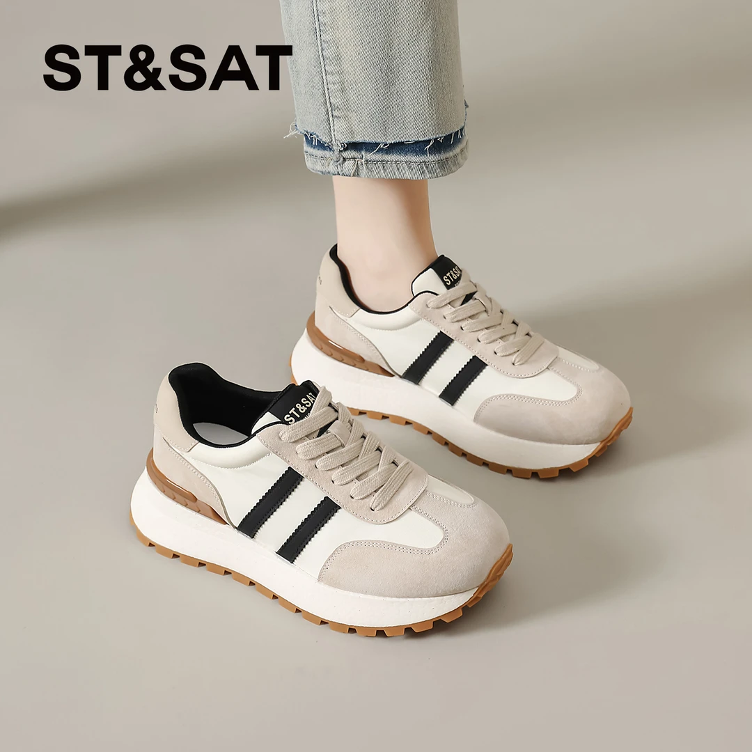 星期六华夫阿甘鞋女2025新款秋季德训鞋休闲增高爆款轻奢拼色女鞋