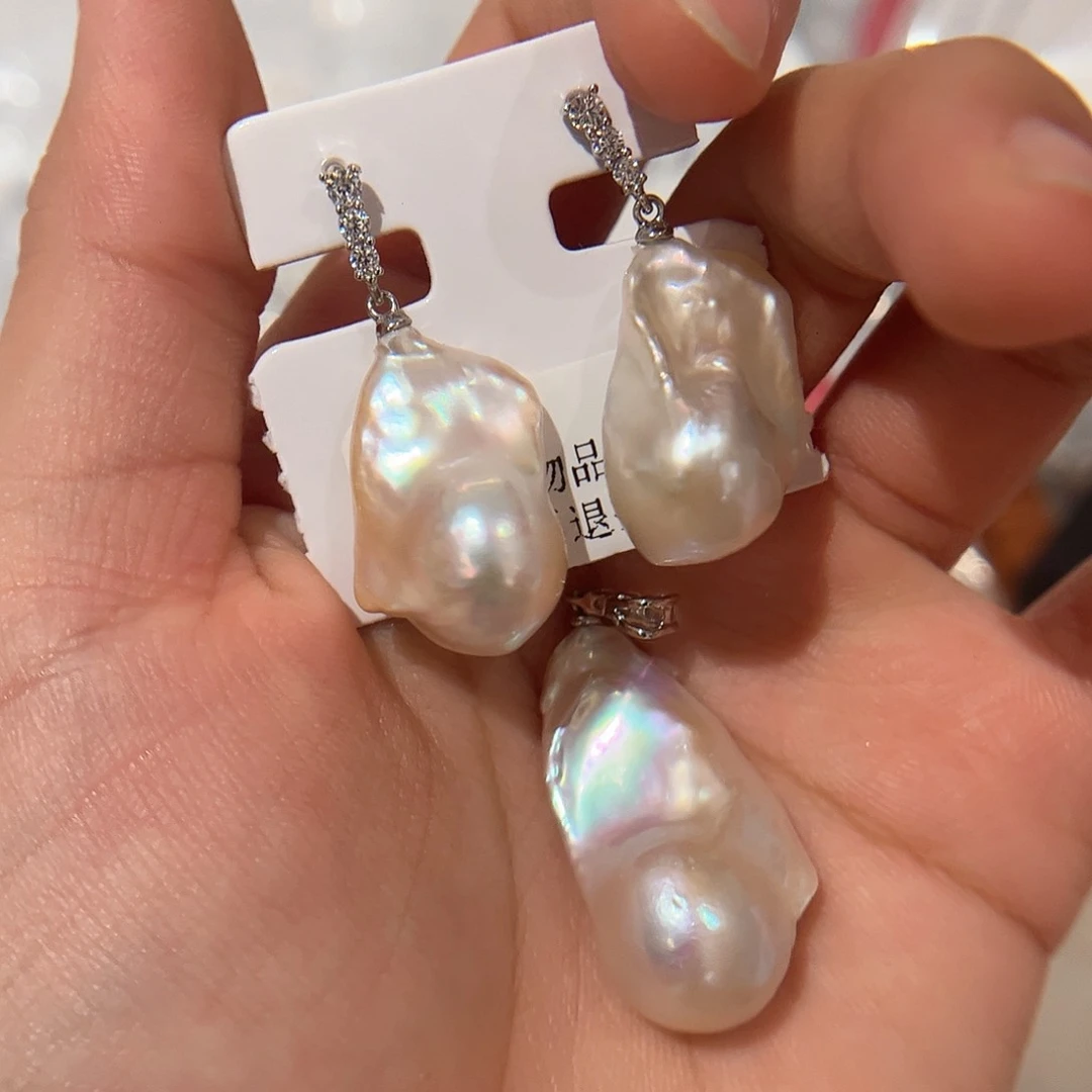 银S925镶嵌淡水珍珠耳饰