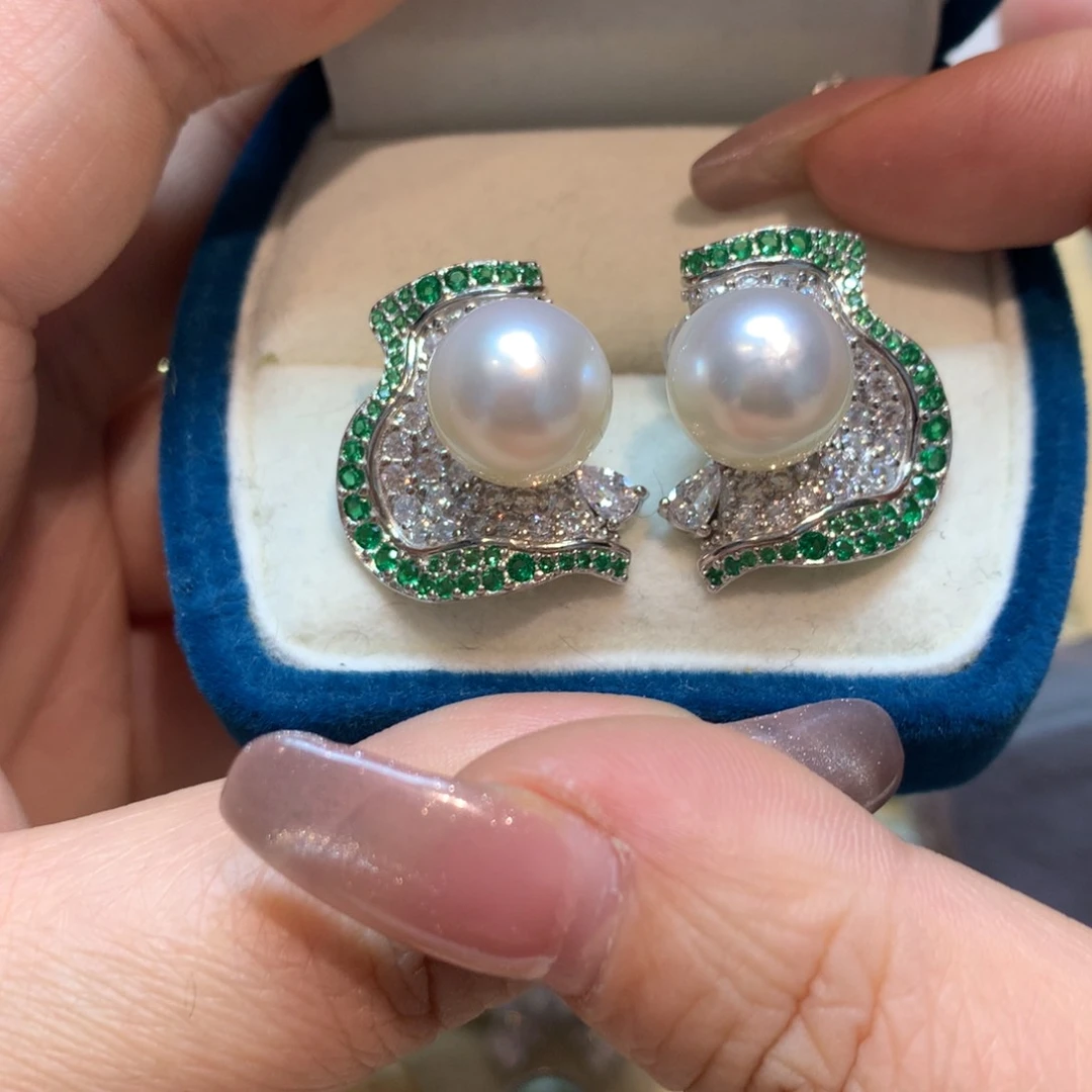 海水珍珠耳饰银S925镶嵌