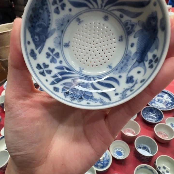 柴窑青花鱼藻茶漏