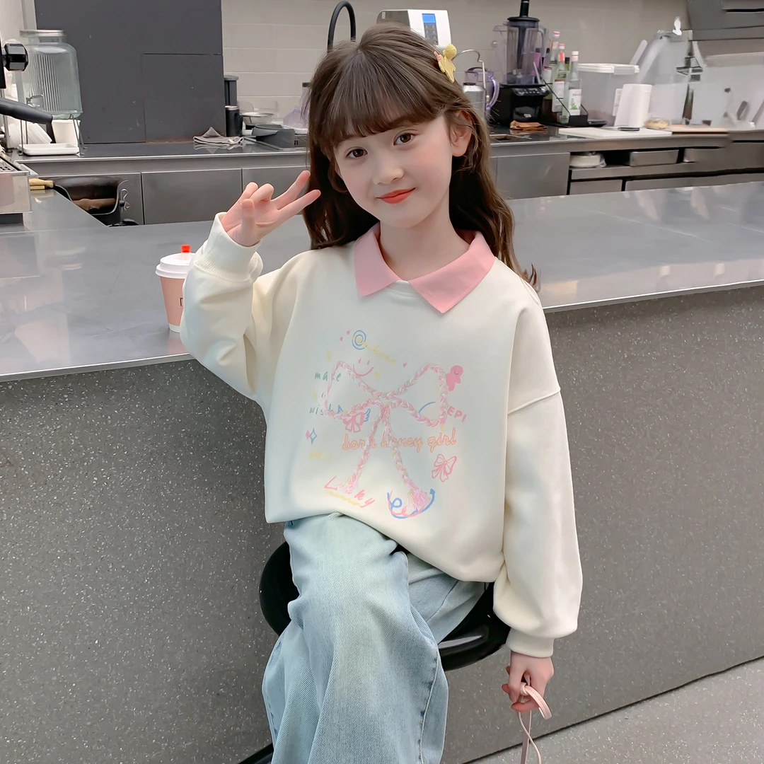 女童卫衣春装2025新款洋气童装小女孩春季翻领衣服儿童上衣Q13077