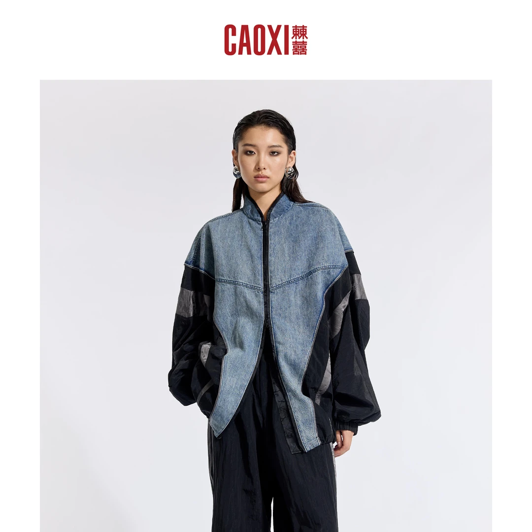 CAOXI㯥囍 牛仔分割设计廓形立领外套2025春季新款休闲棒球服女
