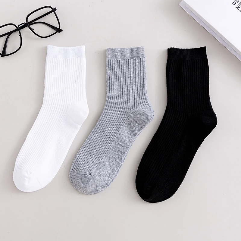 休闲百搭新款纯色袜子中筒袜子