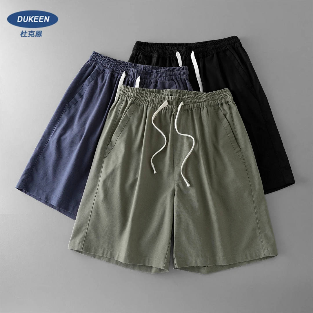 杜克恩透气亚麻短裤男款夏季薄款中裤宽松休闲棉麻五分裤子外穿