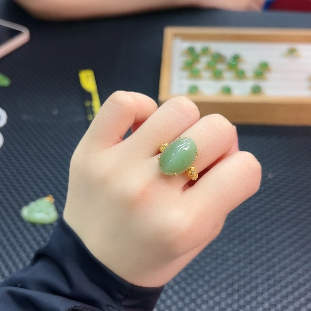 银S925镶嵌戒指和田玉大猫眼戒指