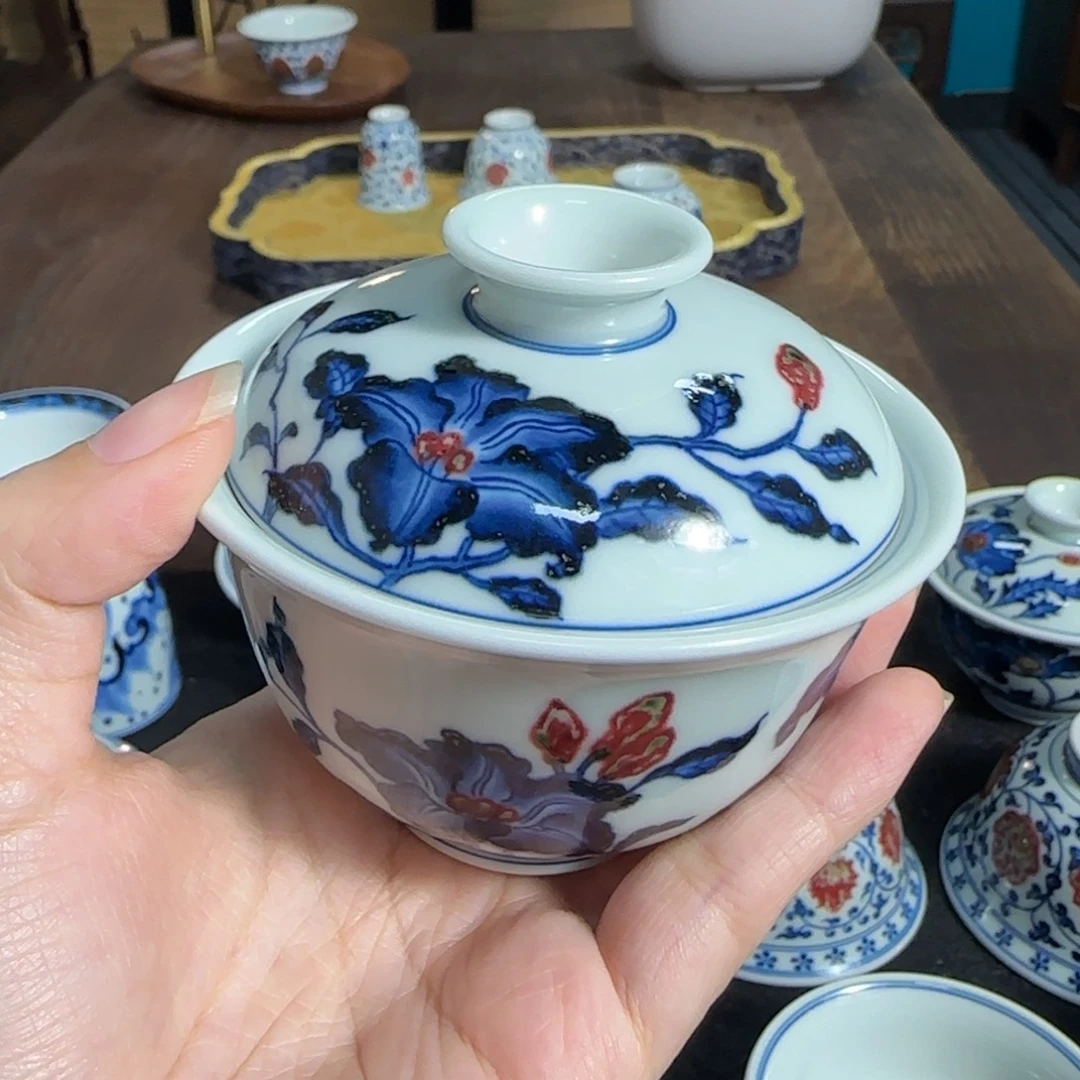 和然窑百合花盖碗