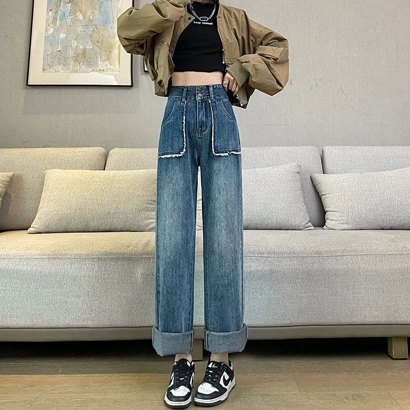 阔腿裤女2025夏薄新款宽松显瘦九分拖地直筒牛仔裤女小个女士