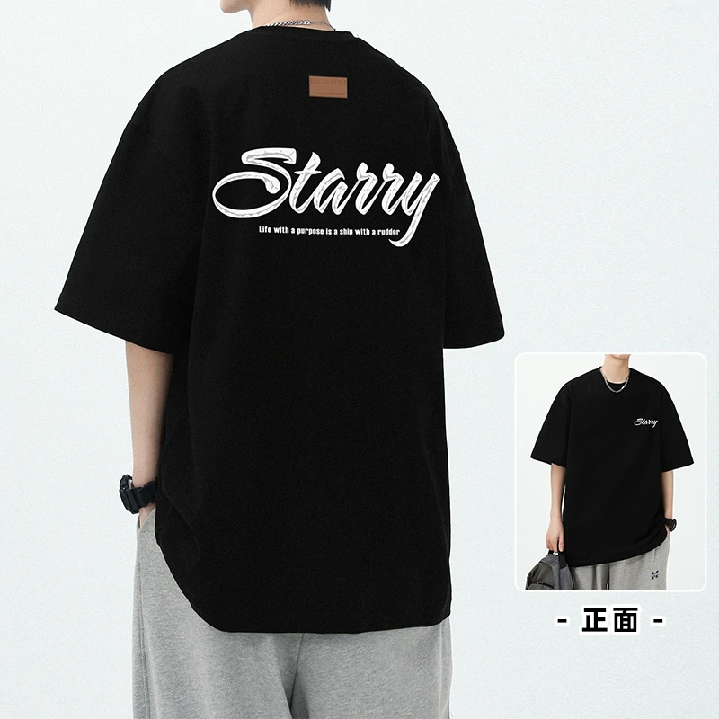 夏季印花短袖T恤男士宽松休闲重磅美式潮流百搭半袖情侣上衣 1070