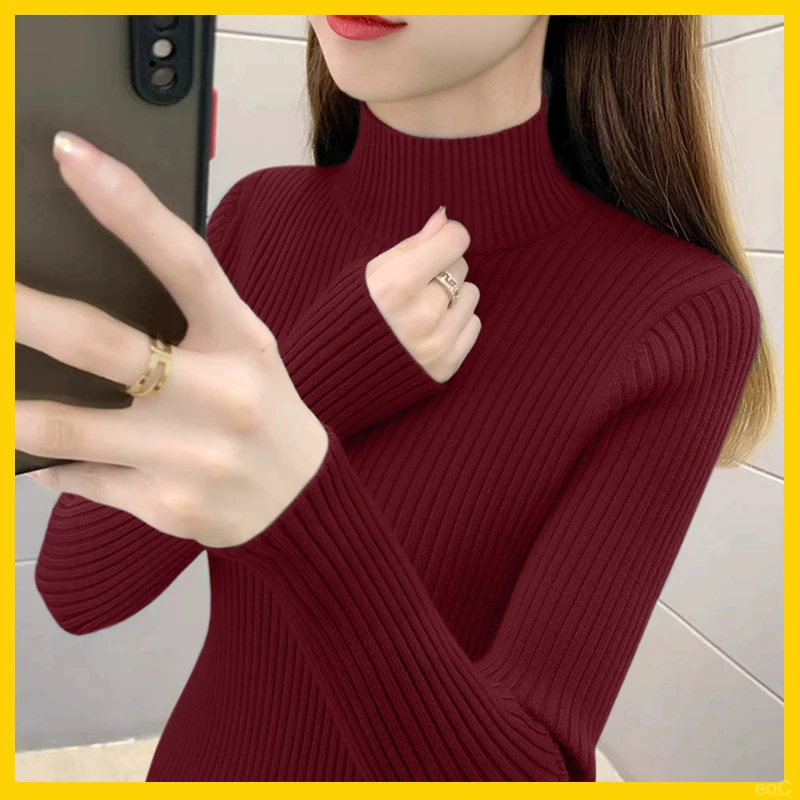 半高领毛衣红款针织衫冬季新款2025打底上衣加厚内搭新年女装长袖
