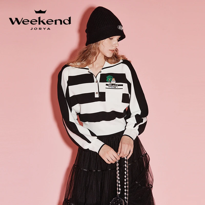 卓雅周末明星联名绣花连袖polo针织卫衣EJWCDZ35