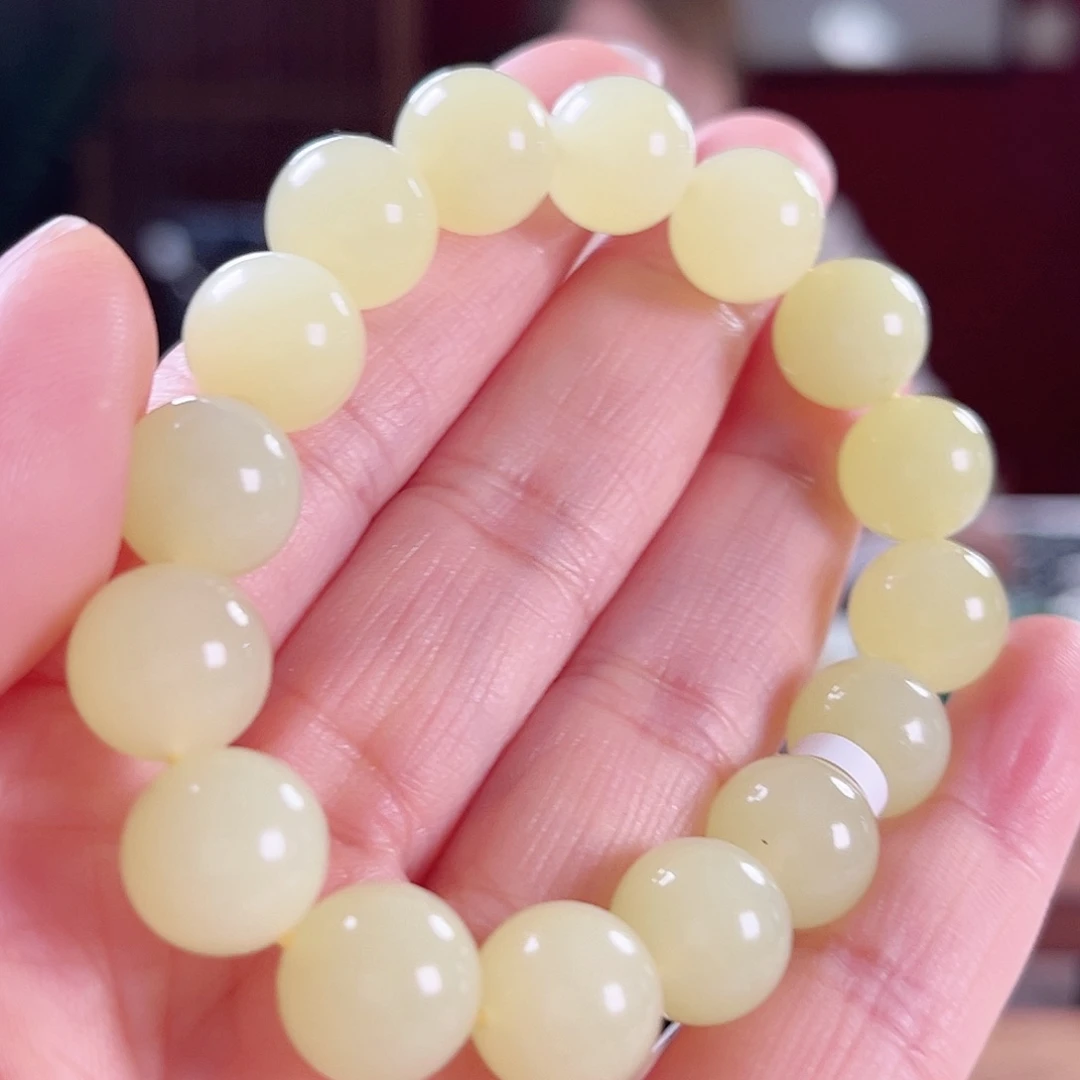 和田玉手链未镶嵌新疆和田玉黄口圆珠