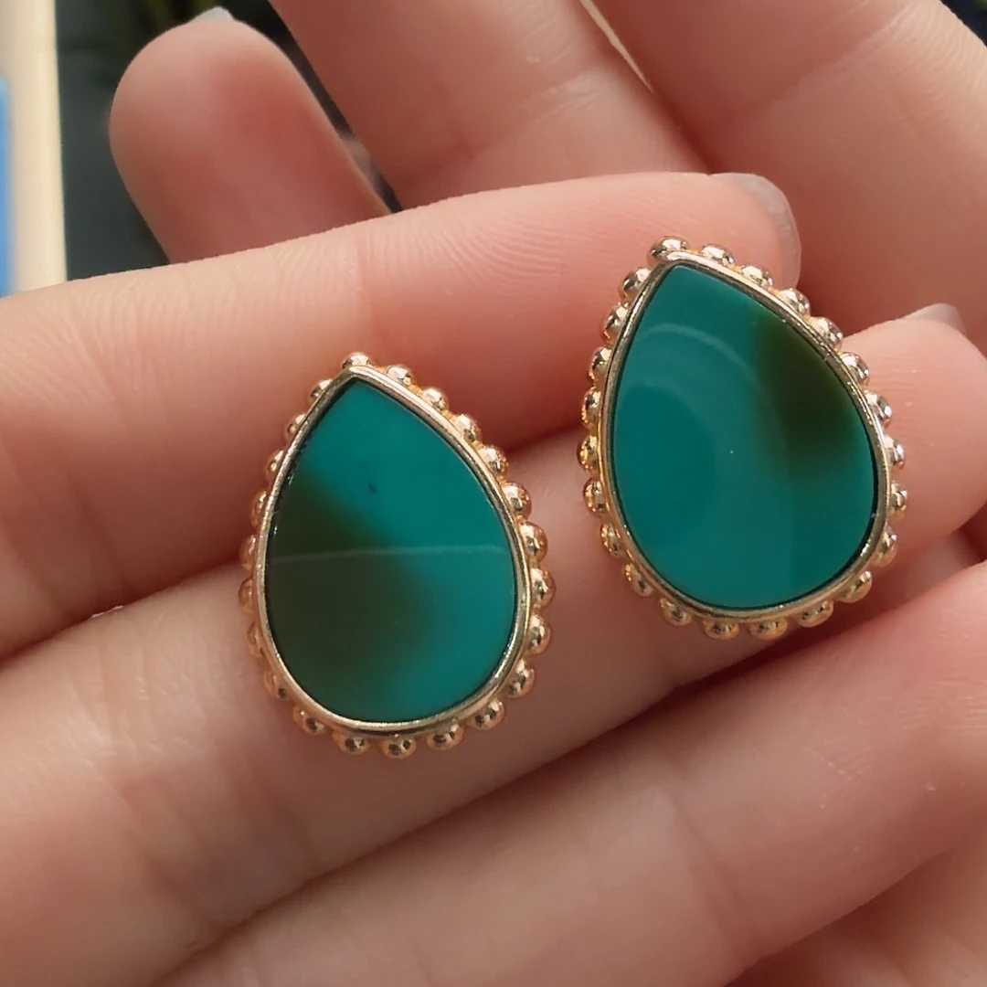 绿松石银S925镶嵌耳饰