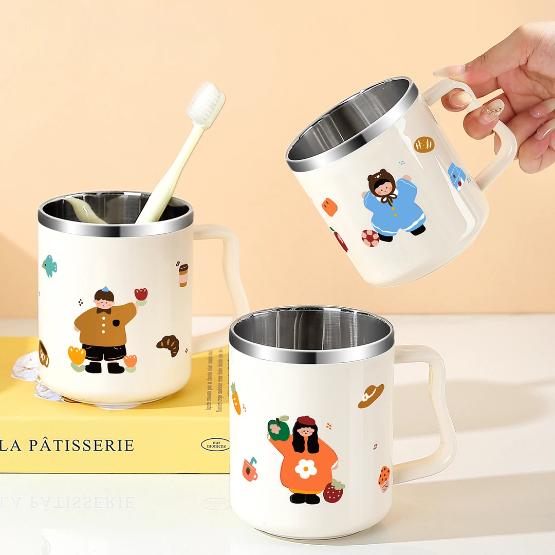 刷牙杯一家三口儿童漱口杯防霉抗菌304不锈钢牙刷杯子四口洗漱杯H