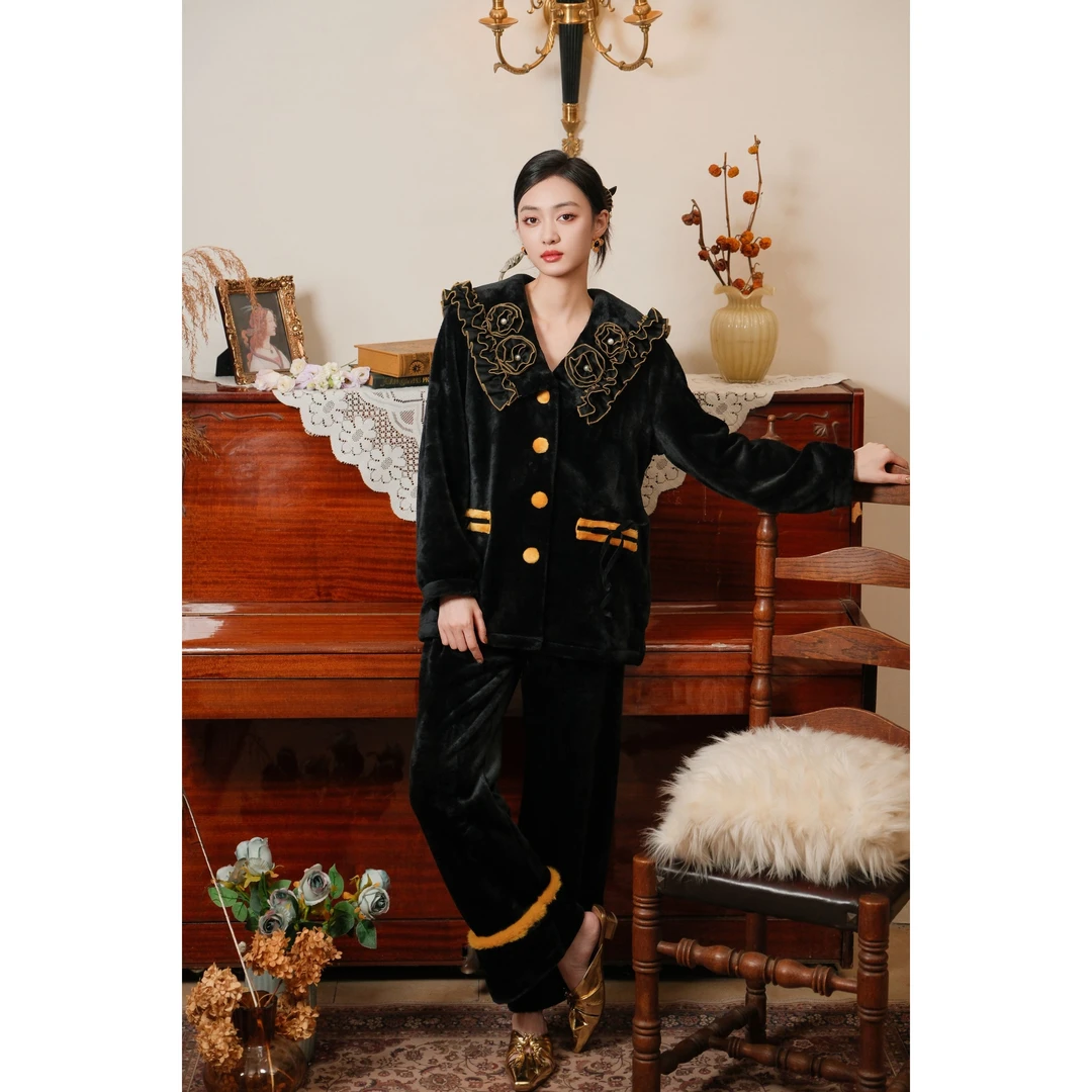 原创金瑰满园家居服套装秋保暖可外穿加厚