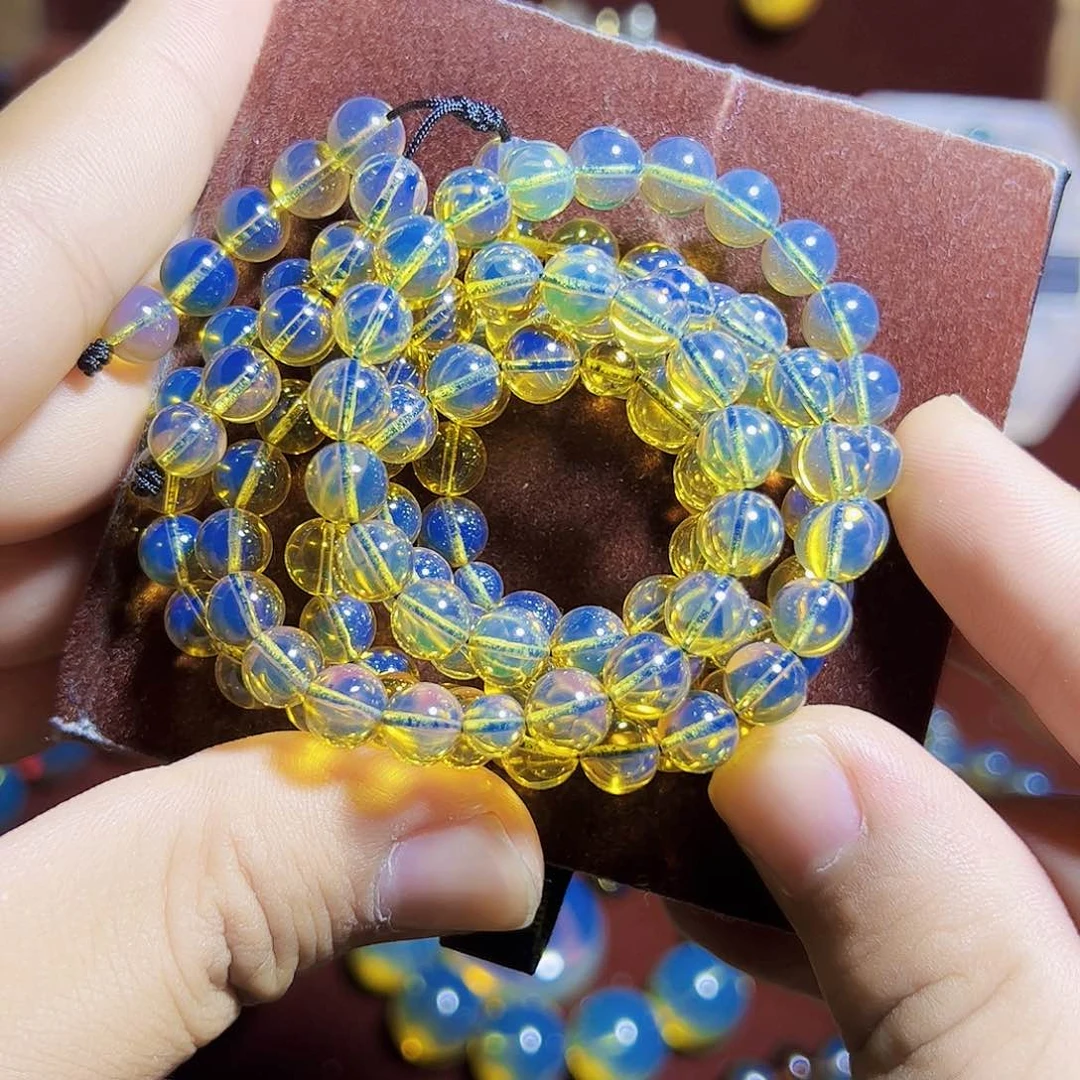 蓝珀珠宝奇石未镶嵌墨西哥蓝珀7mm108项链天空蓝