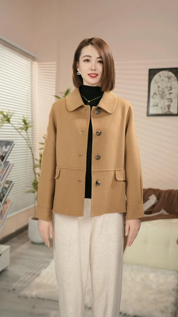 25年春秋冬新款中老年显瘦百搭短款双面百分百纯羊毛大衣毛呢外套