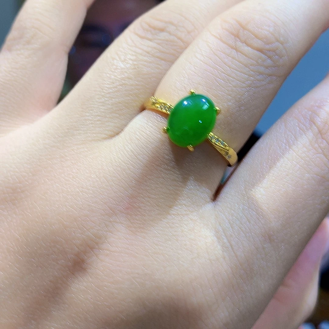 和田玉（碧玉）戒指银S925镀金镶嵌