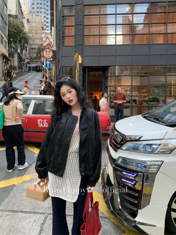 泡面卷儿【香港假日】新款复古港风皮衣外套机车夹克上衣JRPMB223