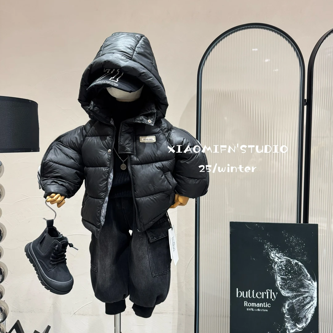 现货【suge小野】2025连帽棉服加绒外套秋冬新款韩版男儿童痞帅8806