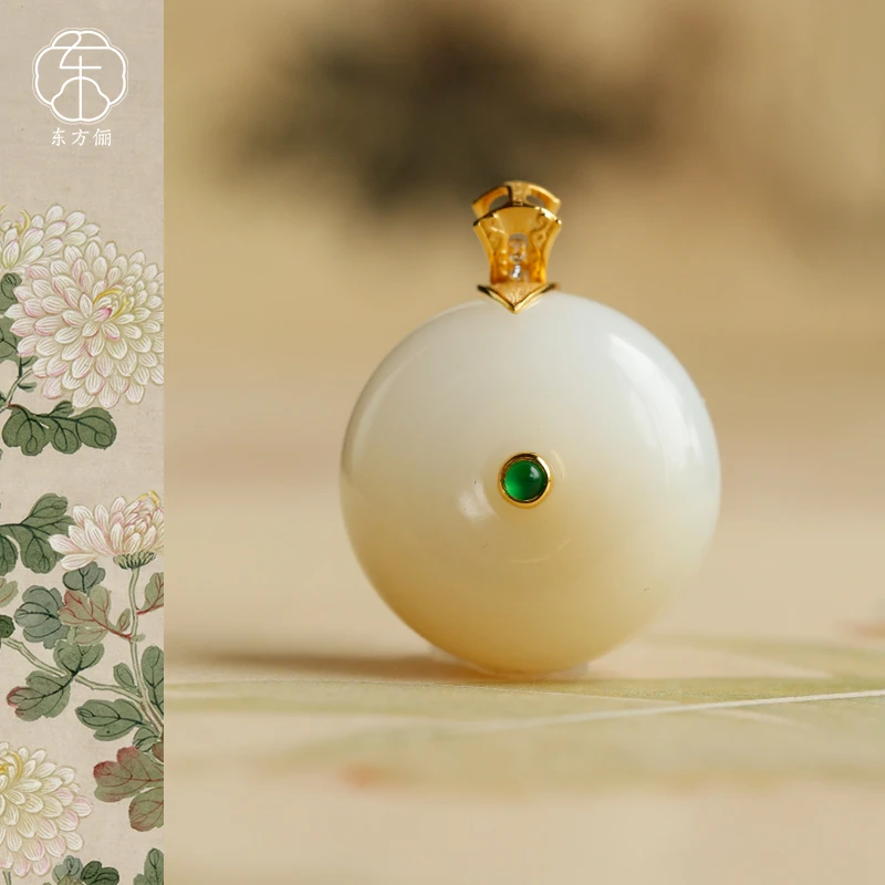 东方俪DOFUNLY【烟赛水】和田玉平安扣美拉德吊坠18k金复古TYDZ浮岚